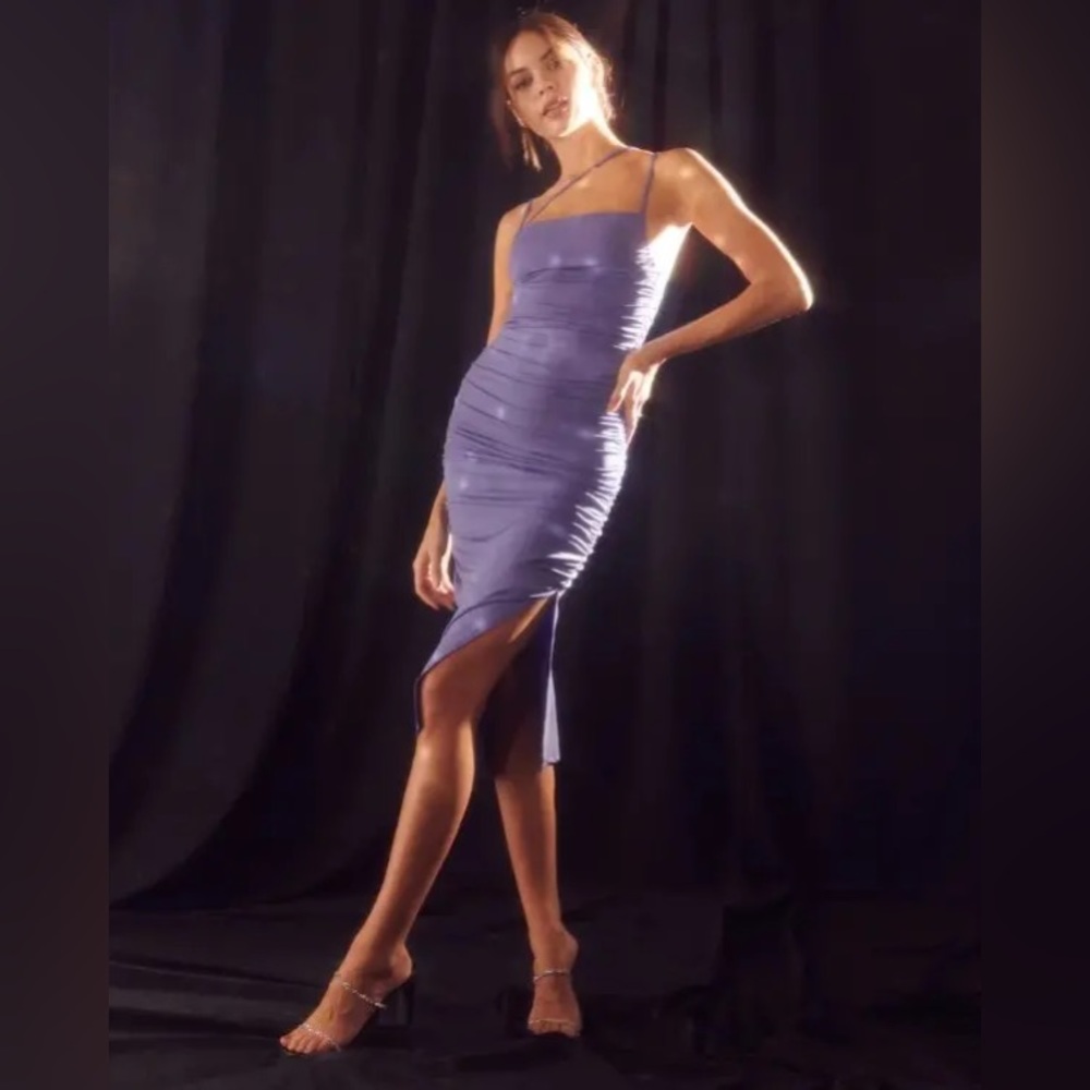Abercrombie Asymmetrical Strappy Ruched Midi Dress